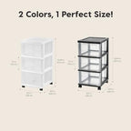 IRIS USA 3-Drawer Slim Narrow Storage Organizer Rolling Cart, Black/Clear