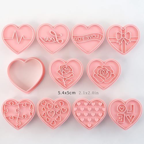 10Pcs Heart Cookie Cutters Rose Love Pattern for Valentine's Day Baking - Image 3