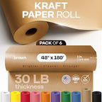 Brown Kraft Paper Roll 48" x 2160" (180 feet), Pack of 6 - USA-Made Brown Wrapping Paper 30lb Thickness for Packing, Moving, Shipping, Crafts/Arts - 100% Recycled Natural Material by IDL Packaging
