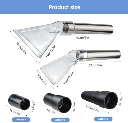 Universal Clear Vacuum Extraction Accessory with 1-1/4“,1-7/8” and 2-1/2” Adapter,Compatible with All Shop Vac Extractor,Wet Dry Vacuum Cleaner Attachments for Upholstery,Carpet Cleaning,Car Detailing