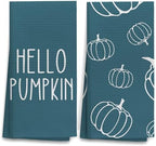 OHSUL Fall Kitchen Towels, Autumn Pumpkin Decor, Seasonal Hand Dish Towels, Bottle-Green Fall Decorations for Home, Bathroom Accent, Housewarming Gifts, Set of 2 by OHSUL