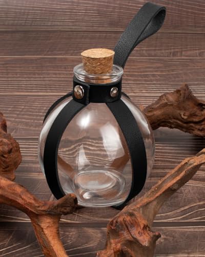 SUMGOGO Dark Magic Cork Potion Bottle Halloween Cosplay Ren Faire Witch Props Costume Accessories Round Potion Glass for Party DIY (Bottle-Black)