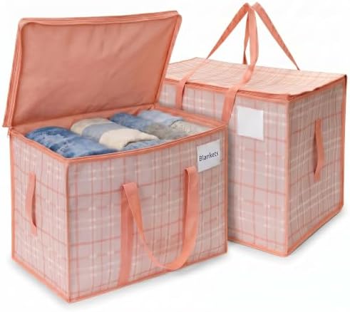 DURASACK Collapsible 26-Gallon Storage Bags, Pink Plaid, Pack of 2