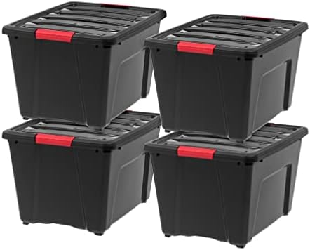 IRIS USA 4-Pack 54 Quart Storage Bins with Lids, Black