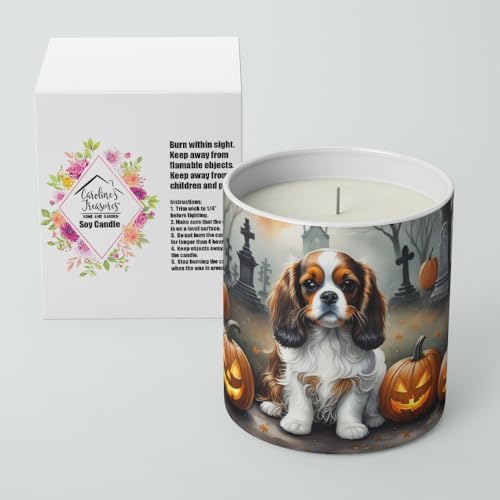 Caroline's Treasures DAC2029CDL Cavalier Spaniel Spooky Halloween Decorative Soy Candle Nature Soy Wax Essential Oil Home Decor Ideal for Bedroom Kitchen Bath Office Gift, 10 oz