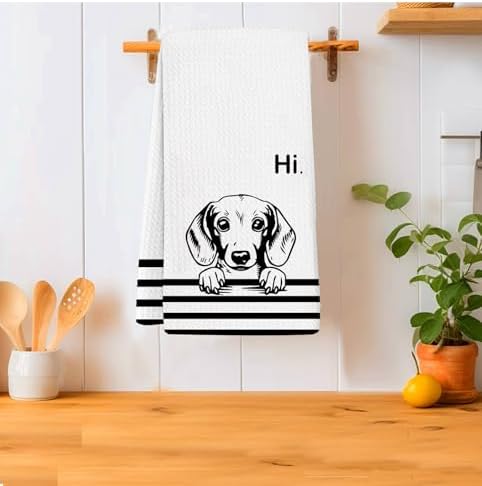 Hi Dachshund Waffle Kitchen Towels, Gifts for Dachshund Lovers Moms Dish Tea Towels for Kitchen, Weiner Dog Lover Gifts Decorative Hand Towels for Bathroom Guest Room Decor, 16x24 Inch - Image 2