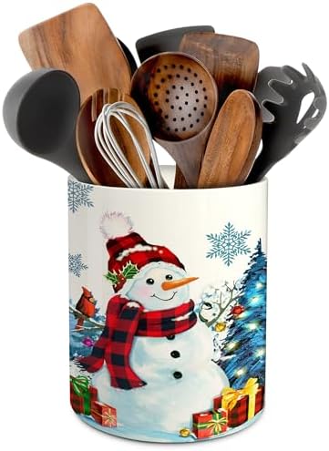 pinata Christmas Kitchen Decor, Christmas Snowman Ceramic Utensils Holder