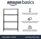 Amazon Basics 4-Shelf Adjustable Heavy Duty Steel Wire Rack Storage Shelving, Sturdy Garage Shelving, 350 lbs Capacity Per Shelf, Easy No-Tool Assembly, 36" x 14" x 54", Black