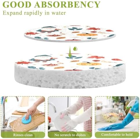 YETTASBIN Thanksgiving Gnome 3PCS Wood Pulp Scrub Sponges, Reusable Absorbent Household Cleaning Sponge Non-Scratch Kitchen Dish Sponges, Multi-Surface Safe Scrubber for Nonstick Pans, Pots - Image 3
