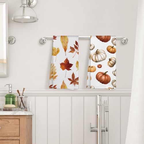 Fall Leaves Pumpkin Kitchen Towels Decorative 16x24 Set of 2 - Image 4