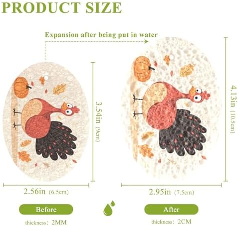 YETTASBIN Thanksgiving Turkey 3PCS Wood Pulp Scrub Sponges, Reusable Absorbent Household Cleaning Sponge Non-Scratch Kitchen Dish Sponges, Multi-Surface Safe Scrubber for Nonstick Pans, Pots - Image 2