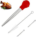 Turkey Baster Syringe for Cooking, Large Stainless Steel Meat Injector, with Cleaning Brush and 2 Marinade Needles, Red by Omoojee