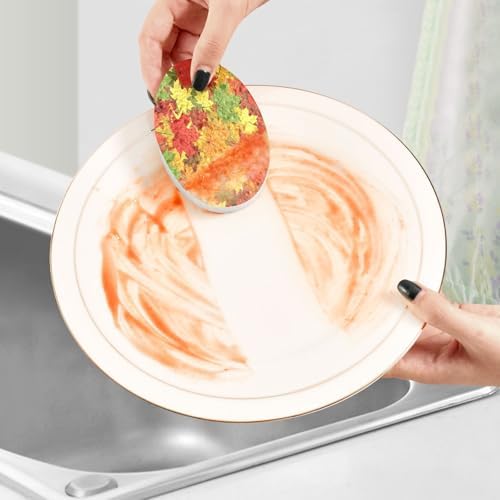 Autumn Leaves Dish Scrub Sponges Kitchen Fall Non Scratch Reusable Compressed Cellulose Sponge Hanging for Household Cleaning Washing Dishes Pots and Pans 3 Pack - Image 6