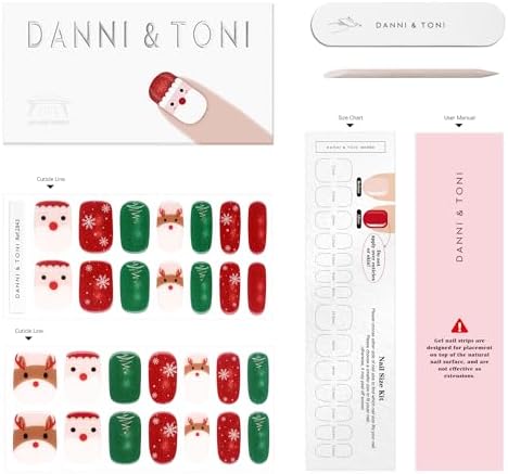 DANNI & TONI Semi Cured Gel Nail Strips Christmas Santa Claus Cat Eye Gel Nail Stickers 28 Stickers Gift for Woman | Mistletoe Meow