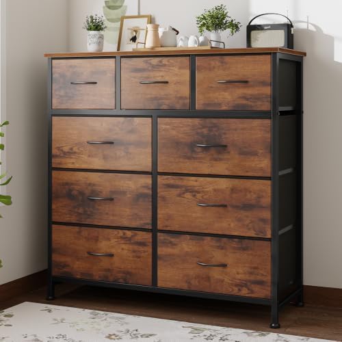 Fabric Dresser for Bedroom with 9 Drawers, Storage Tower