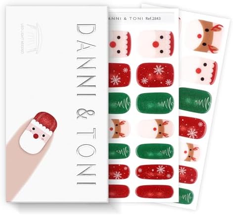 DANNI & TONI Semi Cured Gel Nail Strips Christmas Santa Claus Cat Eye Gel Nail Stickers 28 Stickers Gift for Woman | Mistletoe Meow