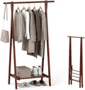 Tangkula Folding Rubber Wood Clothes Hanging Rack, Standing Garment Rack with Bottom Storage Shelf, Portable Clothing Organizer for Bedroom and Entryway (Walnut)