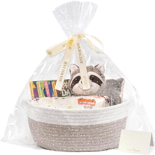 CHICVITA Gift Basket Empty with Bags & Ribbon to Fill, Boo Basket, Brown