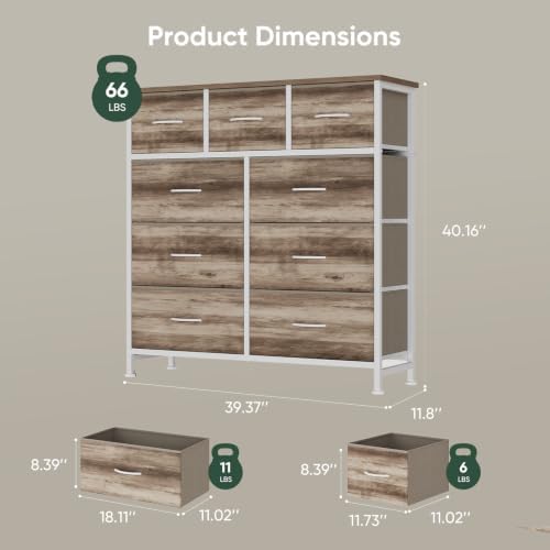 Fabric Dresser for Bedroom with 9 Drawers, Storage Tower