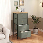 DUMOS Nightstand with 4 Drawers, Bedside Table with Removable Fabric Bins, Sturdy Steel Frame Wood Top Organizer Furniture for Bedroom Closet Living Room, Ink Green