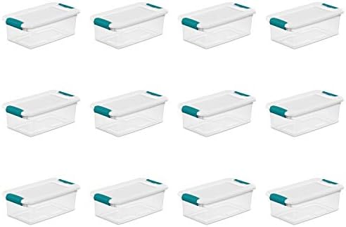 Sterilite 6 Quart Latching Box, Small Clear Plastic Storage, White, 12 Pack