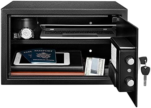 Amazon Basics Steel Security Safe and Lock Box with Digital Keypad, Easy to Use, Removable Shelf, Secure Cash, Jewelry, Documents, Black, 1.2 Cubic Feet, 16.9-x-14.6-x-10.6-inches (WxDxH)