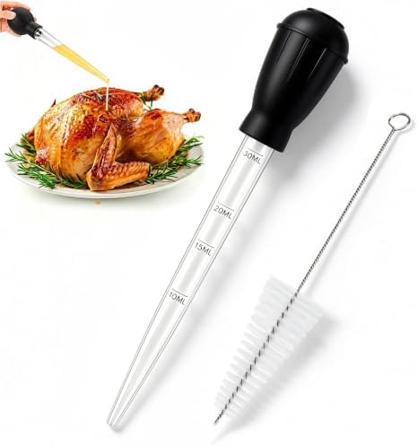 Premium Turkey Basters for Cooking, 30ml Baster Syringe for Hot Liquids, Meat and Food Injector, Essential Thanksgiving Cooking Tool, Turkey Baster Large with Cleaning Brush(Black) by Unknown