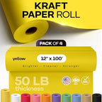 12" x 1200" (100 feet) Yellow Kraft Paper Roll, Pack of 4 - USA-Made Quality Craft Paper for Gift Wrapping, Kids Arts & Crafts, School Projects - 100% Recycled Natural, 50lb Thickness by IDL Packaging