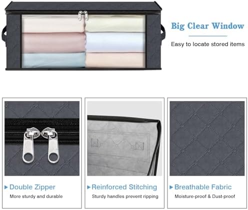 HomeHacks 3-Pack Clothes Organizer Storage Bags, 35L Storage Bins, Gray