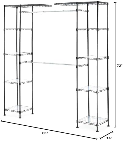 Amazon Basics Expandable Metal Hanging Closet Organizer System with Storage Shelves, Adjustable, Easy to Assemble, 57-80"L x 14"W x 72"H, Black
