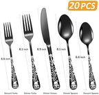 20-Piece Black Skull Silverware Set for 4, Flatware Set Stainless Steel Spoons,Forks,Knife Gothic Pattern Unique Design Utensil Sets Tableware Cutlery, Mirror Polished, Dishwasher Safe Party Supplies