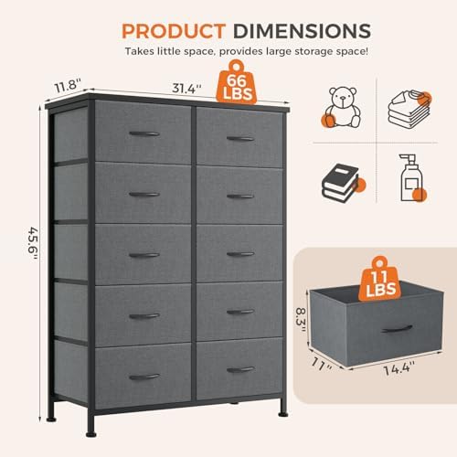 DUMOS 10 Drawer Dresser for Bedroom, Storage Organizer Chest of Drawers