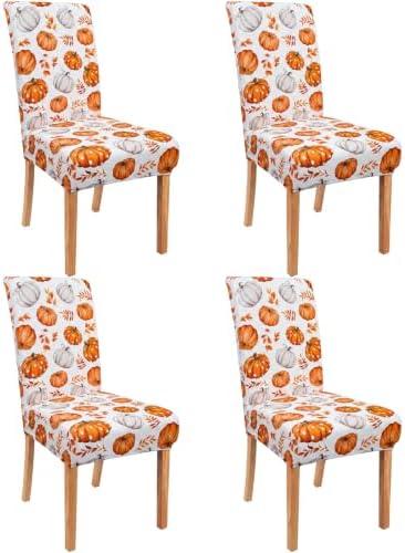 Fall Pumpkin Chair Covers Set of 4 for Dining Home Party Decor