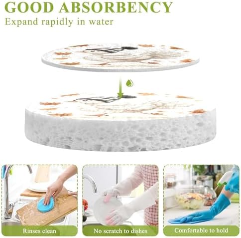 Thanksgiving Turkey Fall Sponges Kitchen for Dishes Non-Scratch Sponges for Cleaning Dish Wood Pulp Sponge, Household Supplies 3 Pack - Image 3