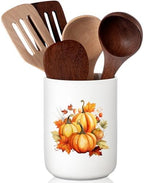 Sawysine Fall Ceramic Utensil Holder Pumpkin Kitchen Crock for Halloween