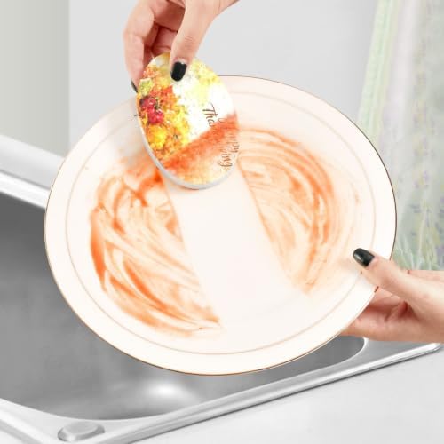 Thanksgiving Pumpkin Fruits Kitchen Sponges Cleaning Dish Sponges Non-Scratch Natural Scrubber Sponge for Kitchen Bathroom Cars Pack of 3 - Image 5