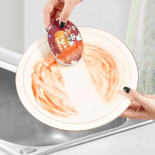 Halloween Pumpkin Dish Scrub Sponges Kitchen Candy Ghosts Non Scratch Reusable Compressed Cellulose Sponge Hanging for Household Cleaning Washing Dishes Pots and Pans 3 Pack - Image 6
