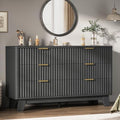 Jocoevol Fluted 6 Drawer Dresser for Bedroom, Modern Chest of Drawers with Metal Handle, Wooden TV Stand with Curved Profile Design, Closet Clothes Storage Organizer for Living Room/Hallway (Black)