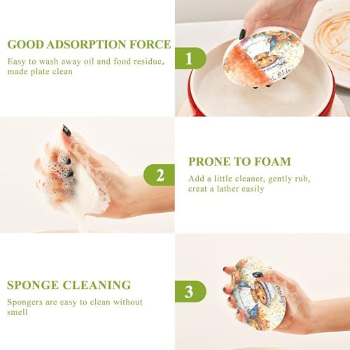 Fall Cute Turkey Thanksgiving Sponges Kitchen for Dishes Wood Pulp Dish Scrubber Sponge for Cleaning Non-Scratch, Household Supplies 3 Pack - Image 4