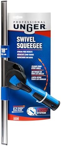 Unger Professional Connect and Clean 18” Swivel Window and Glass Cleaning Squeegee with EZ Change, Large Surfaces with Streak-Free Results, Swiveling Head for Corners and Edges, Rubber Replacement