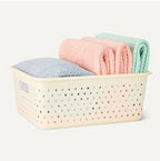 Amazon Basics Decorative BPA-Free Plastic Storage Baskets, 13.66 x 11.34 x 5.39 inches, Ivory, 4-Pack
