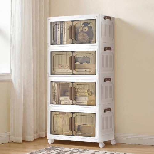 SONGMICS 26QT stackable storage bins with 1 Lid, 4-Tier Foldable Bins