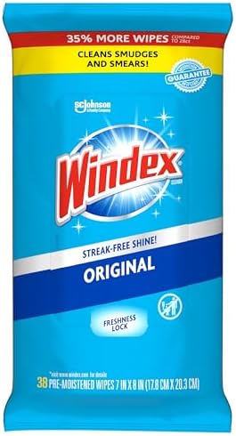 Windex Glass and Window Cleaner Wipes, Portable Cleaning, 38 Count