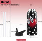 Insulated Valentines Day Water Bottle 32 oz, Valentine Heart Water Bottle with Straw, Reusable Leakproof Stainless Steel Valentines Tumbler, Valentines Day Gifts for Her