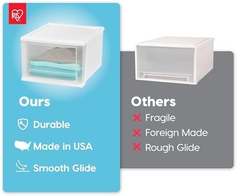 IRIS USA 4-Pack, 17 Qt. Medium Stacking Drawer Storage Organizer, White