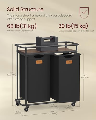 VASAGLE Laundry Sorter with Wheels, Portable Rolling Cart, 26.4 Gal.(100 L)