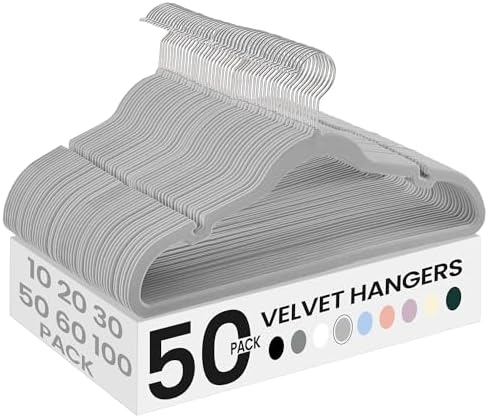 SONGMICS Velvet Hangers 50 Pack, Non-Slip Clothes Hangers, Dove Gray