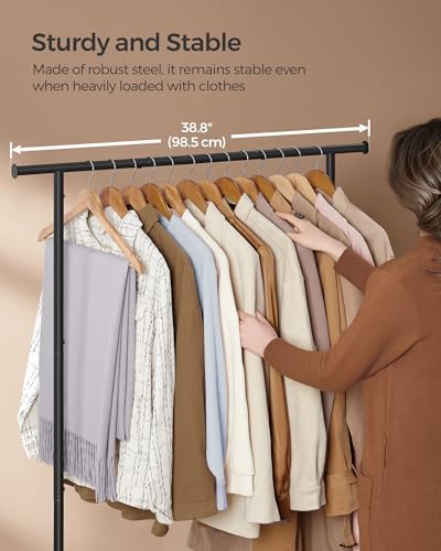 SONGMICS Clothes Rack with Wheels, Metal Garment Rack with Shelf