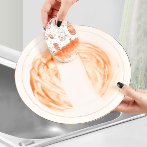 YETTASBIN Thanksgiving Pumpkin 3PCS Wood Pulp Scrub Sponges, Reusable Absorbent Household Cleaning Sponge Non-Scratch Kitchen Dish Sponges, Multi-Surface Safe Scrubber for Nonstick Pans, Pots - Image 5