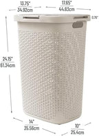 Mind Reader Tall Tapered Laundry Hamper with Lid, 60L Clothes Basket, Narrow Base Design for Bathrooms, Closets and Laundry Rooms, Plastic, 2 Pack, Ivory